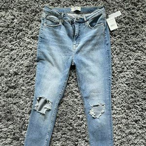 Free Ship ⭐️ Free People High Rise Ripped Knee Skinny Ocean Blue Jeans *Size 30